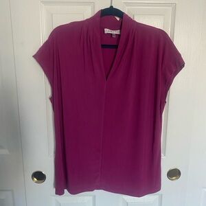 Kasper Pink Blouse with Mandarin Collar and Relaxed Fit